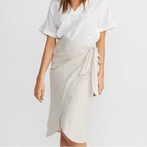 Khaki Linen Wrap Tulip Midi Skirt